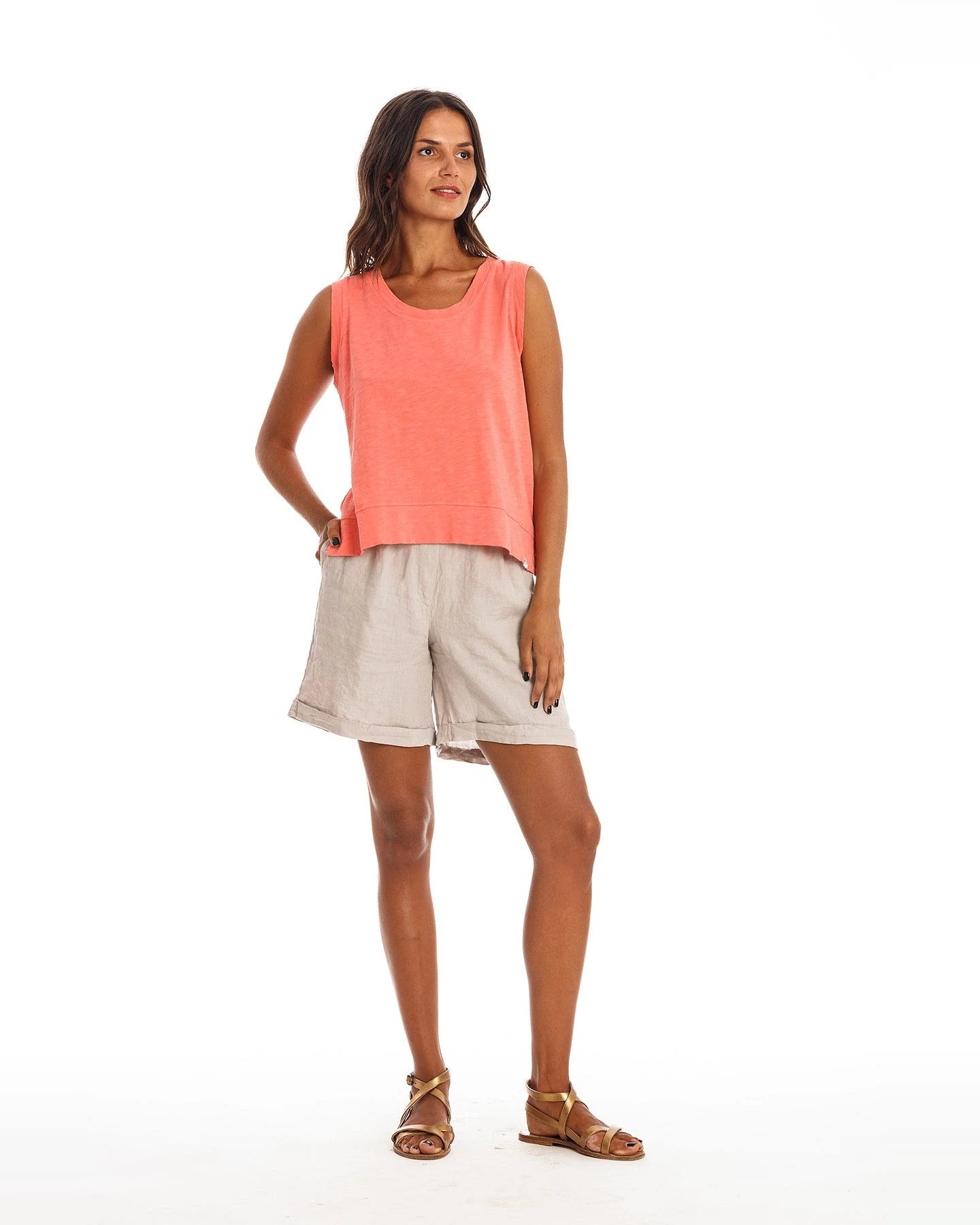 RAVENS VIEW IBIZA Damen vegan Lange Shorts Creta Stone Grau Beige – Ansicht 2