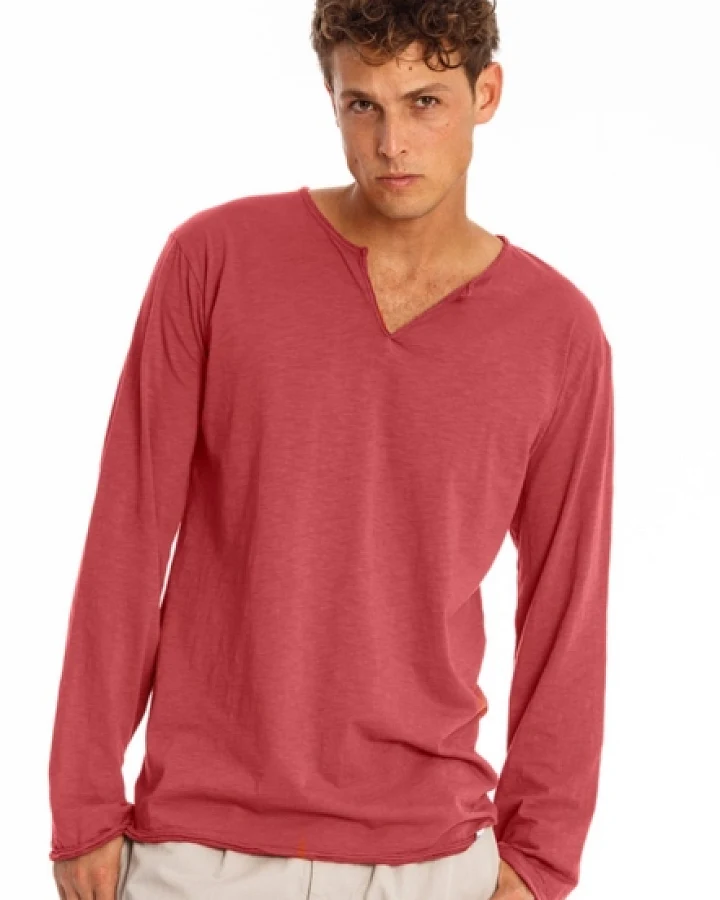 RAVENS VIEW IBIZA Herren vegan T-Shirt Lange Ärmel Eros Erde Rot