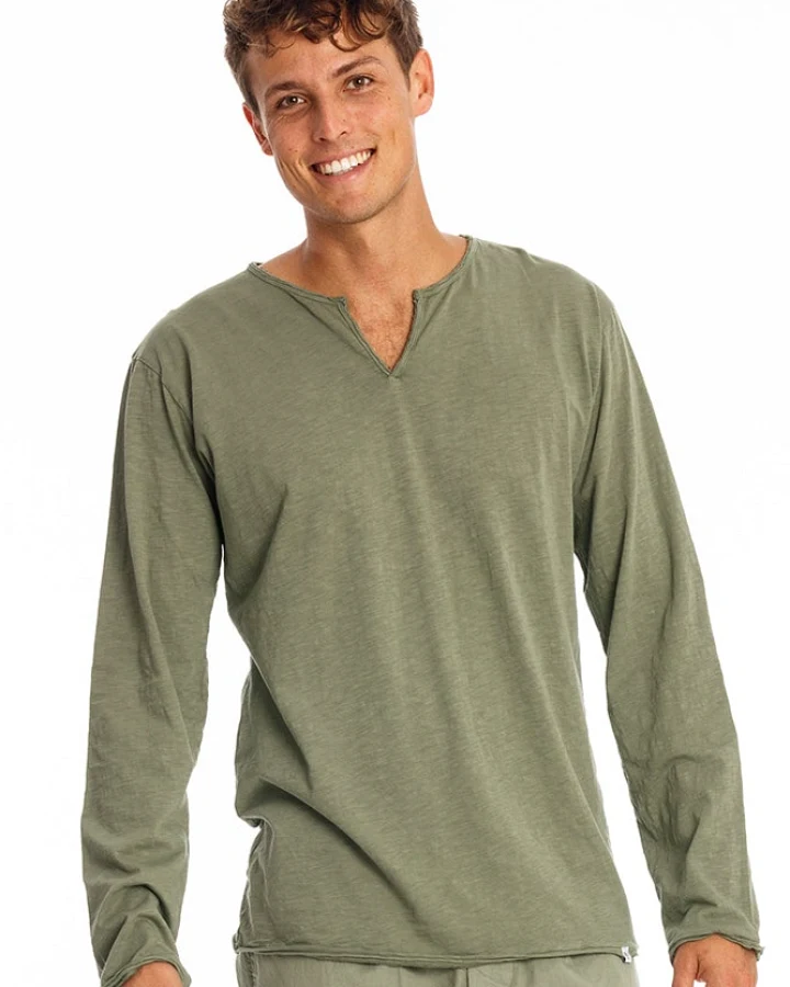 RAVENS VIEW IBIZA Herren vegan T-Shirt Lange Ärmel Eros Khaki Grün