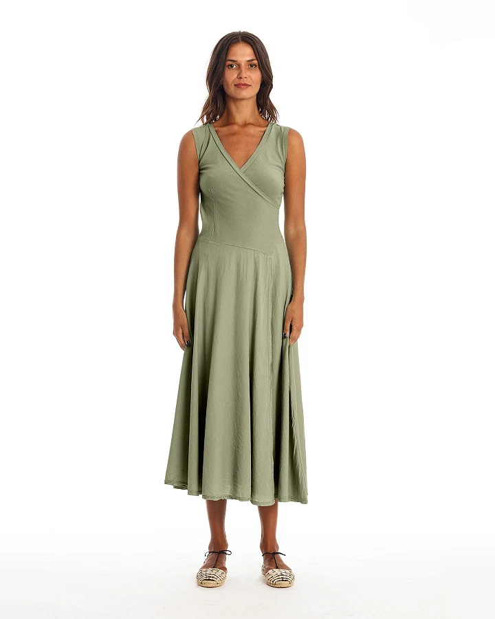 RAVENS VIEW IBIZA Damen vegan Ärmelloses Kleid Veronika Khaki Grün