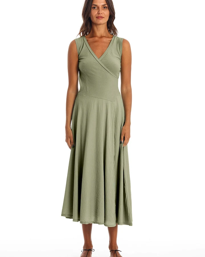 RAVENS VIEW IBIZA Damen vegan Ärmelloses Kleid Veronika Khaki Grün