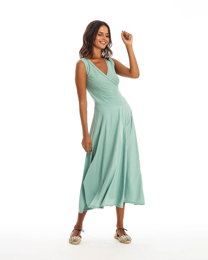 RAVENS VIEW IBIZA Damen vegan Ärmelloses Kleid Veronika Cameo Grün