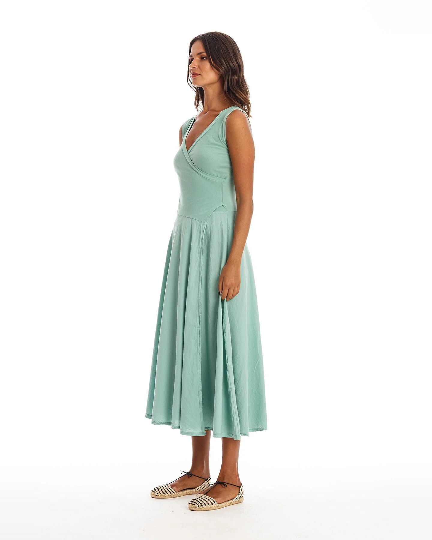 RAVENS VIEW IBIZA Damen vegan Ärmelloses Kleid Veronika Cameo Grün – Ansicht 2