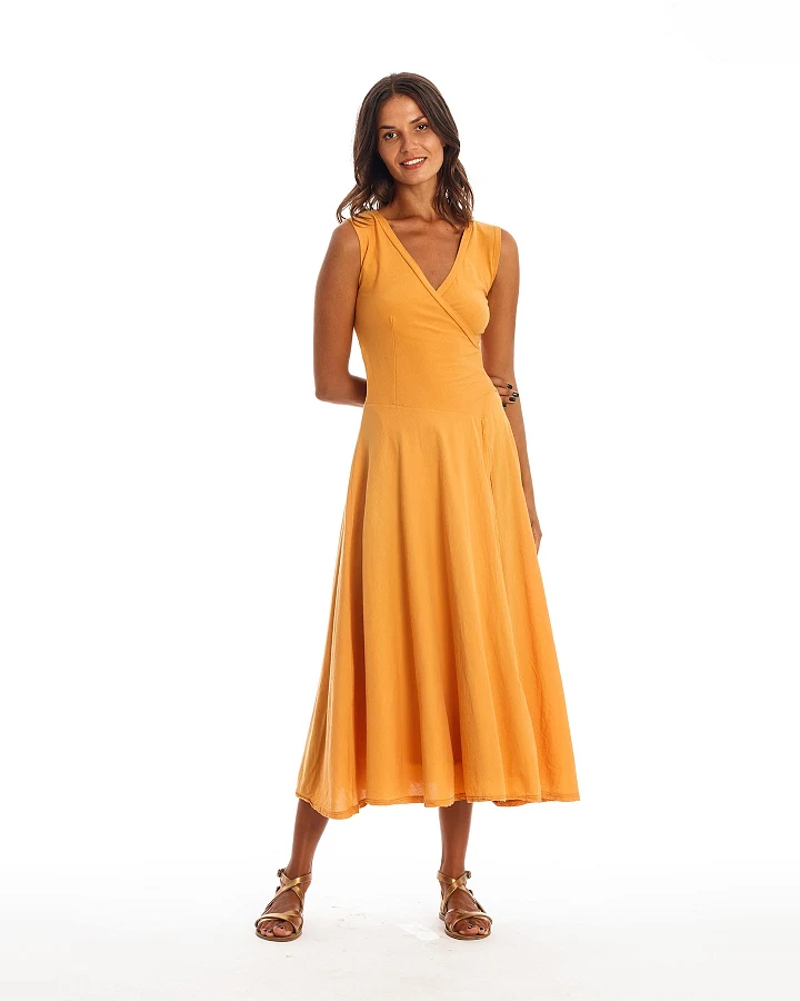 RAVENS VIEW IBIZA Damen vegan Ärmelloses Kleid Veronika Gold Sandgelb