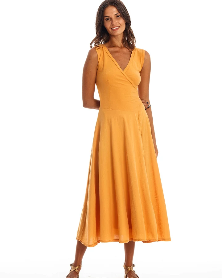 RAVENS VIEW IBIZA Damen vegan Ärmelloses Kleid Veronika Gold Sandgelb