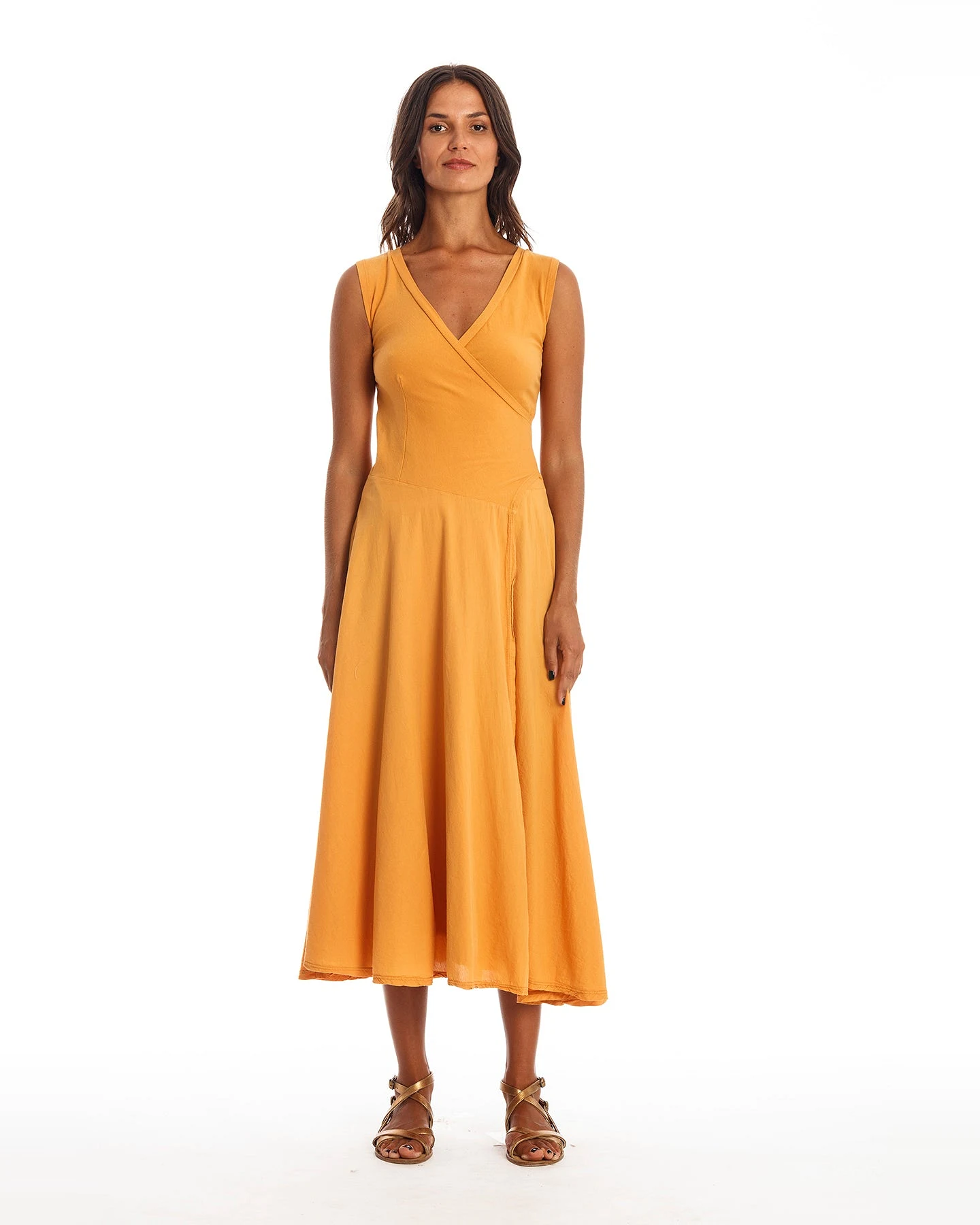 RAVENS VIEW IBIZA Damen vegan Ärmelloses Kleid Veronika Gold Sandgelb – Ansicht 2