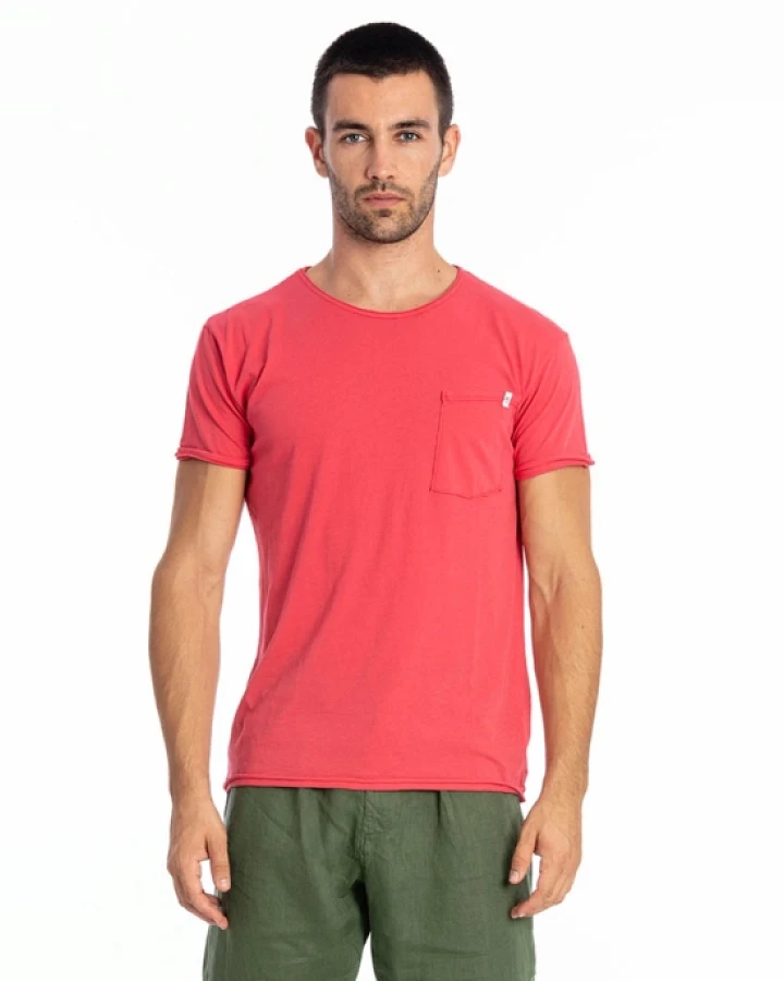 RAVENS VIEW IBIZA Herren vegan T-Shirt Rundhalsausschnitt Wild Pocket Electric Red