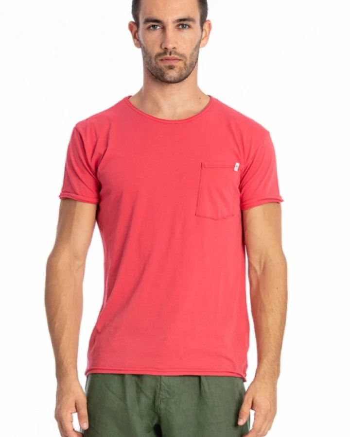 RAVENS VIEW IBIZA Herren vegan T-Shirt Rundhalsausschnitt Wild Pocket Electric Red