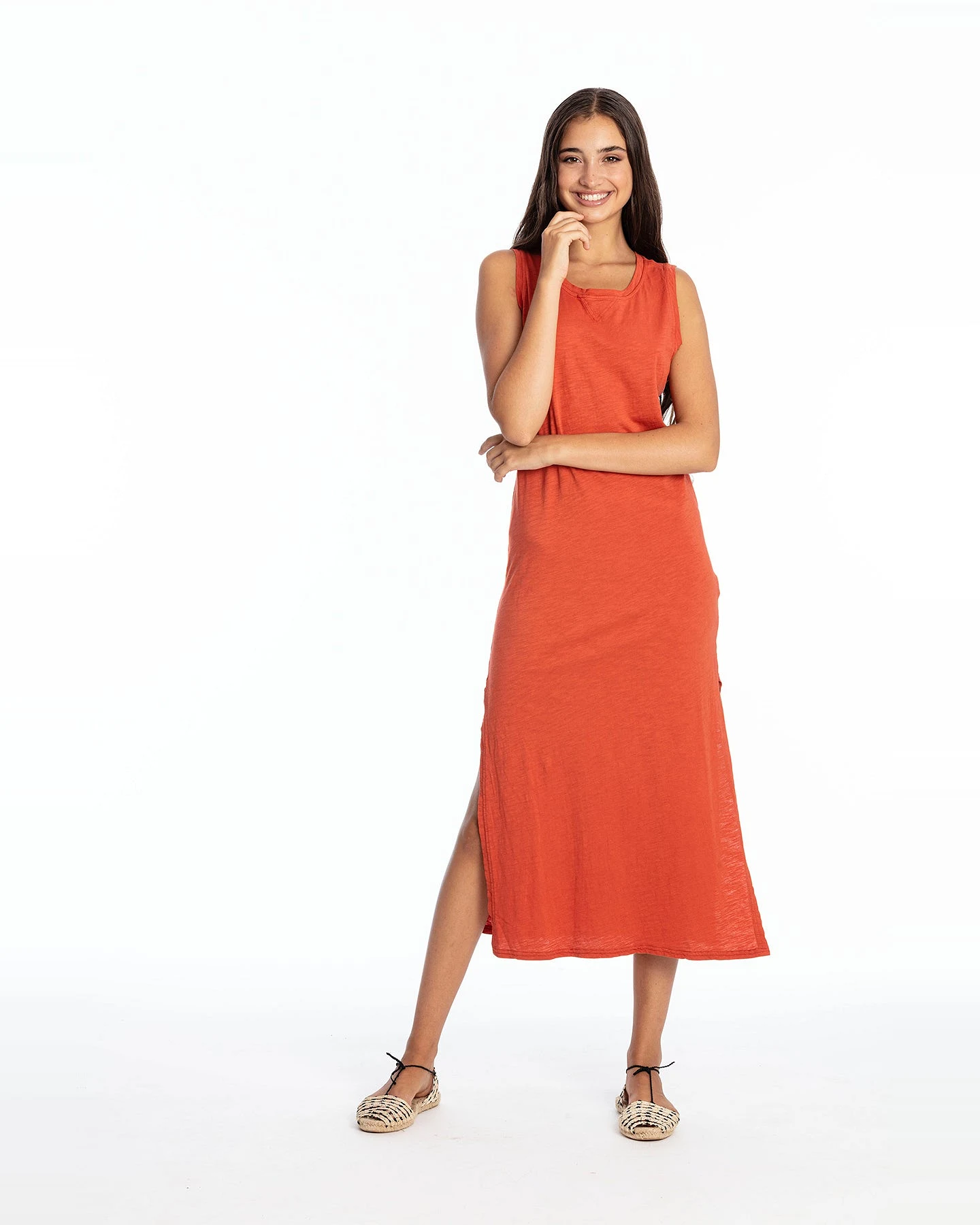 RAVENS VIEW IBIZA Damen vegan Maxikleid Ärmelloses Mia Terracotta Orange – Ansicht 2
