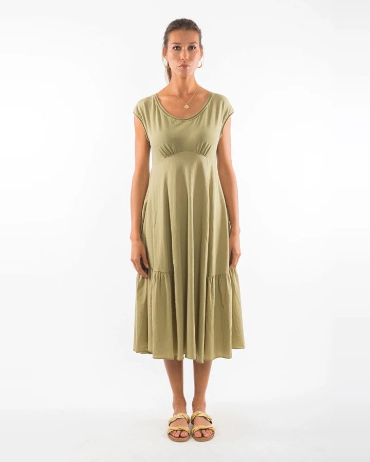 RAVENS VIEW IBIZA Damen vegan Kleid Anne Dunkel Aloe Grün