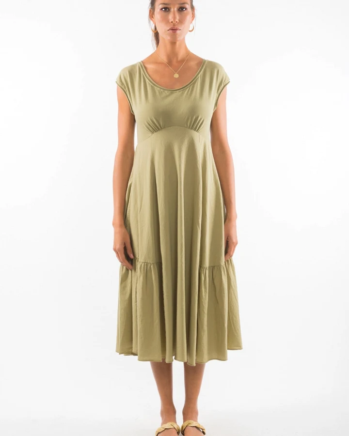 RAVENS VIEW IBIZA Damen vegan Kleid Anne Dunkel Aloe Grün