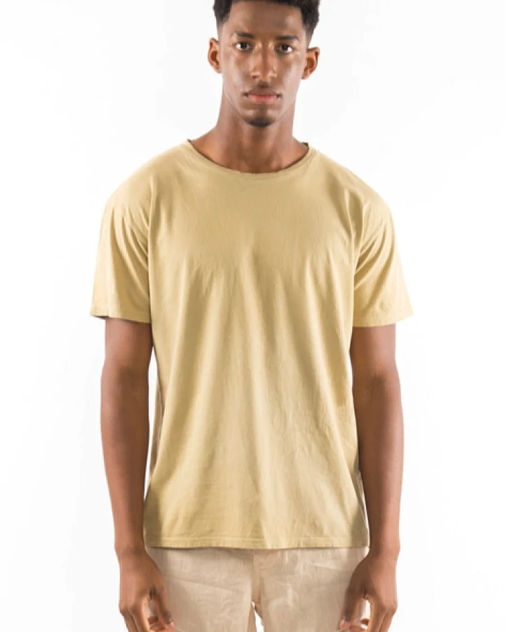 RAVENS VIEW IBIZA Herren vegan T-Shirt Basic Azur Kamelgelb