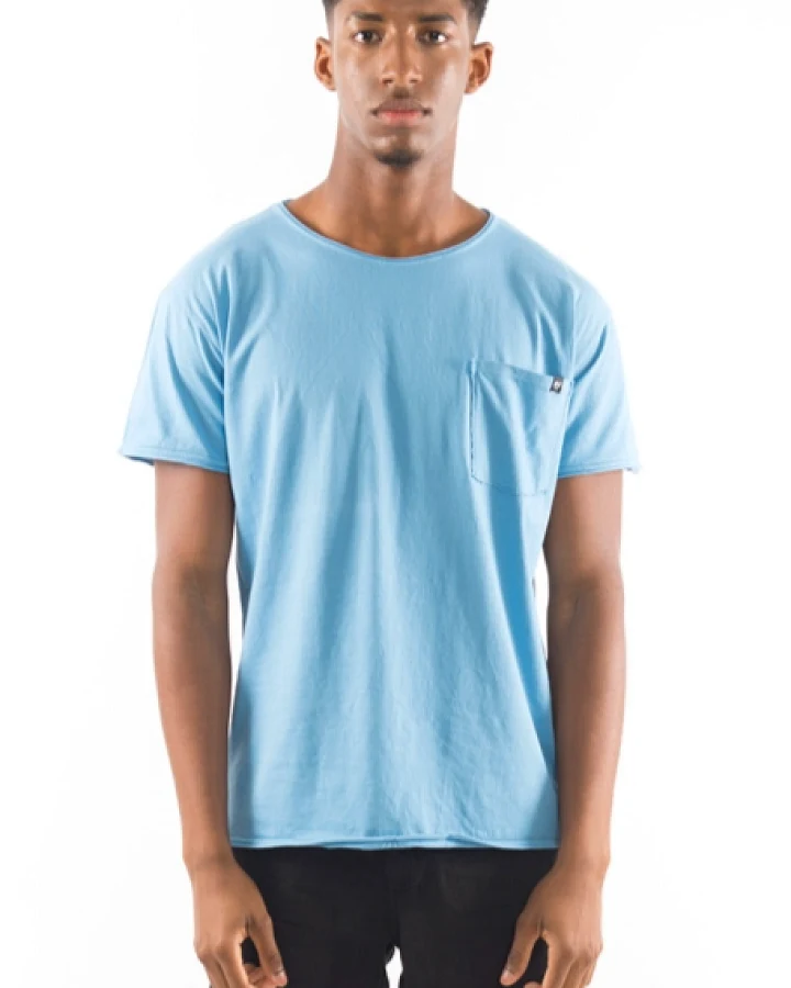 RAVENS VIEW IBIZA Herren vegan T-Shirt Rundhalsausschnitt Wild Pocket Faded Denim Blau