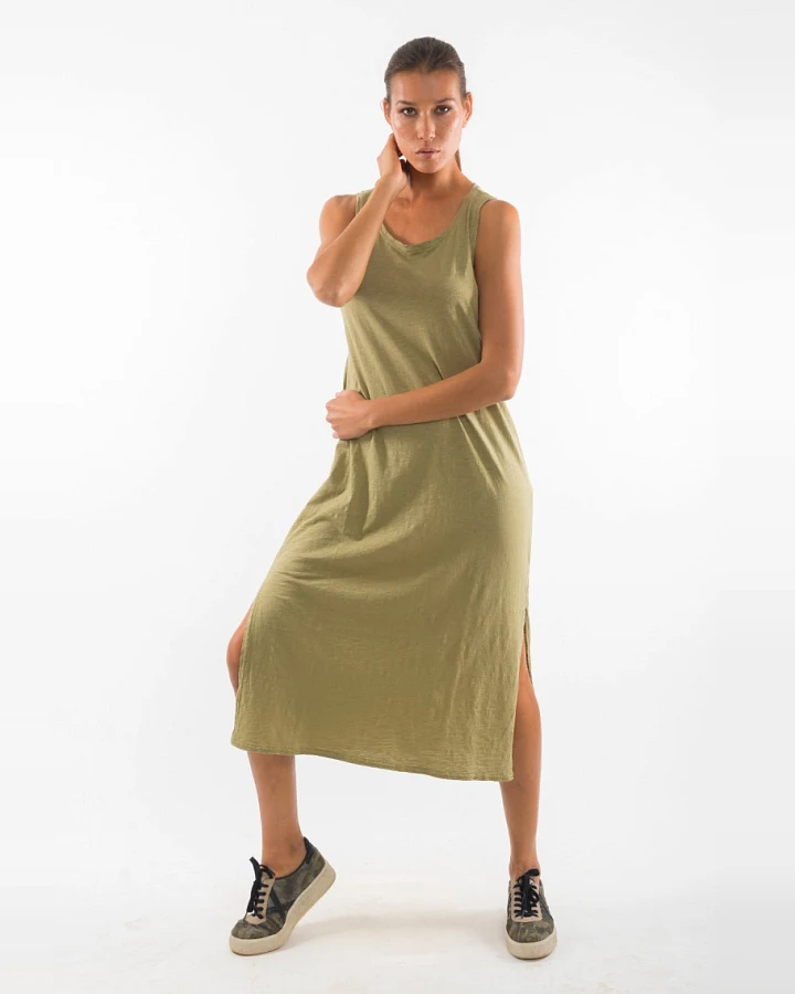 RAVENS VIEW IBIZA Damen vegan Kleid Ärmellos Uma Dunkel Aloe Grün