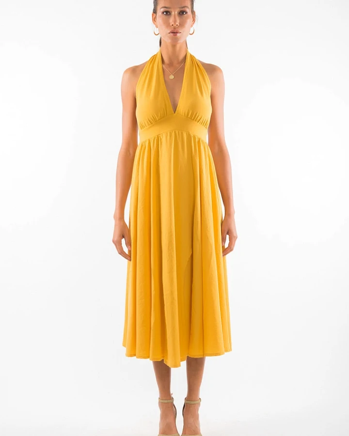 RAVENS VIEW IBIZA Damen vegan Kleid Marilyn Gold Gelb
