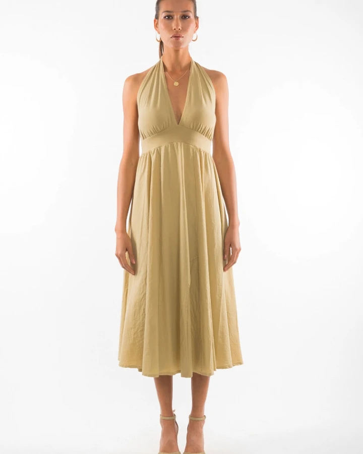 RAVENS VIEW IBIZA Damen vegan Kleid Marilyn Kamelgelb