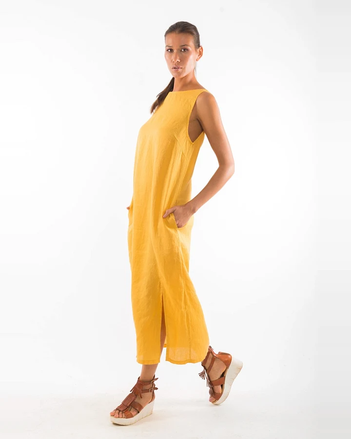 RAVENS VIEW IBIZA Damen vegan Kleid Gala Gold Gelb