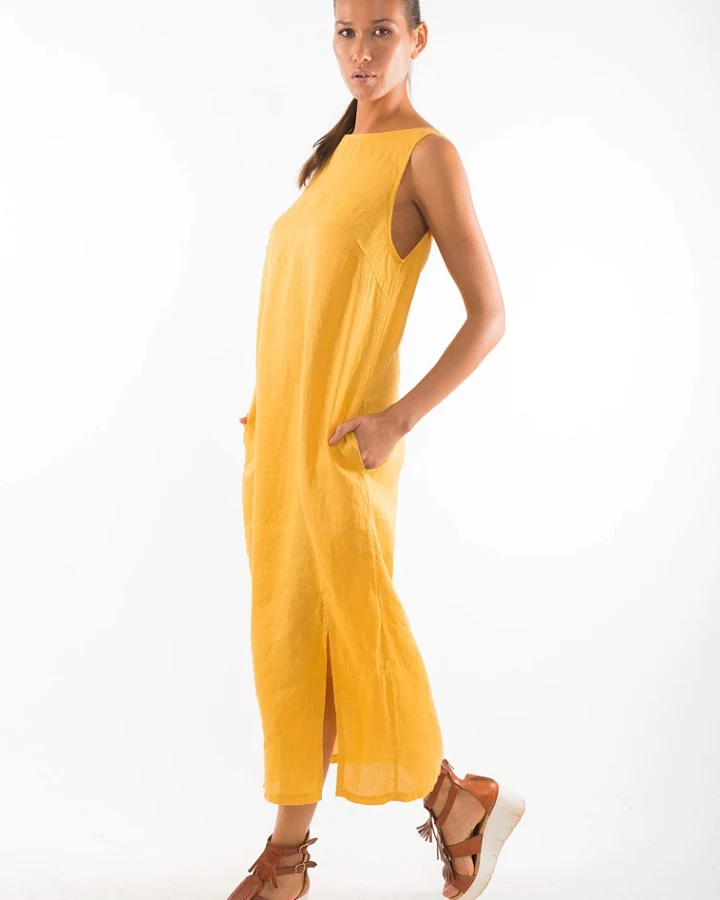 RAVENS VIEW IBIZA Damen vegan Kleid Gala Gold Gelb