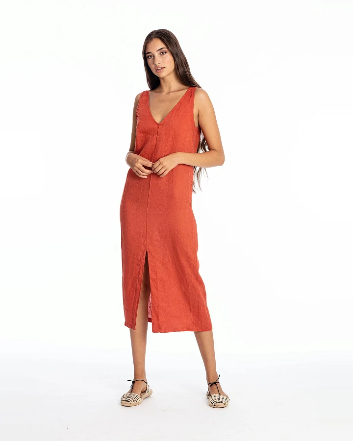 RAVENS VIEW IBIZA Damen vegan Kleid Chlöe Terracotta Orange