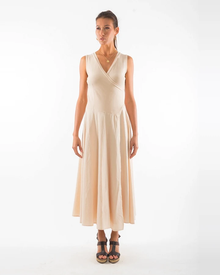 RAVENS VIEW IBIZA Damen vegan Ärmelloses Kleid Veronika Sand Beige