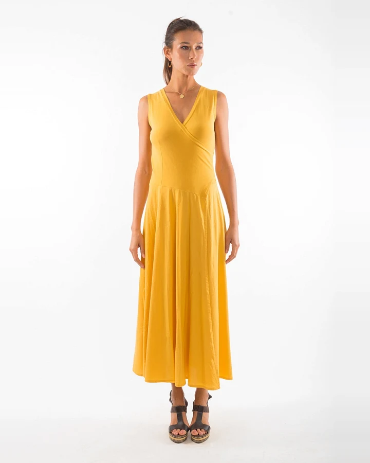 RAVENS VIEW IBIZA Damen vegan Kleid Ärmellos Veronika Gold Gelb