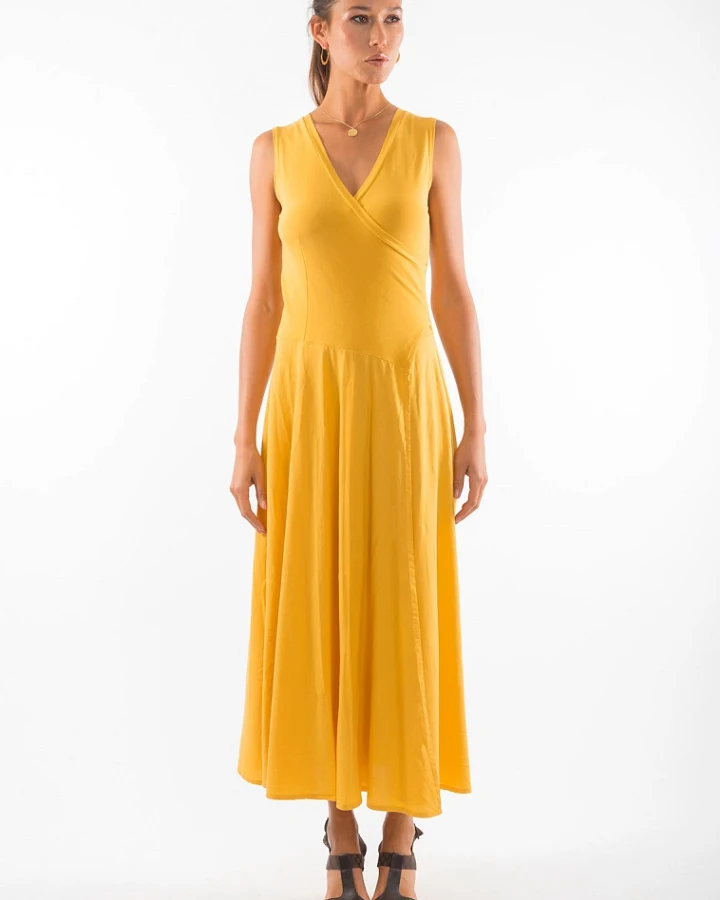 RAVENS VIEW IBIZA Damen vegan Kleid Ärmellos Veronika Gold Gelb