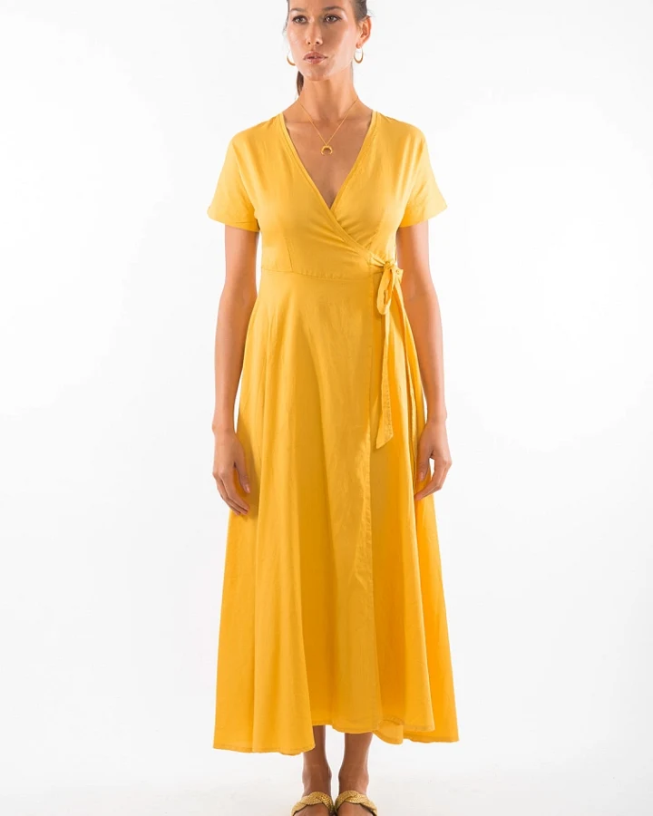 RAVENS VIEW IBIZA Damen vegan Kleid Calypso Gold Gelb