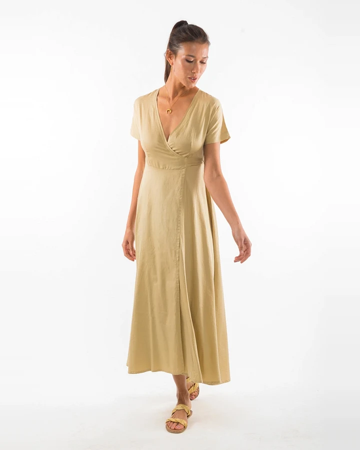 RAVENS VIEW IBIZA Damen vegan Kleid Calypso Kamelgelb