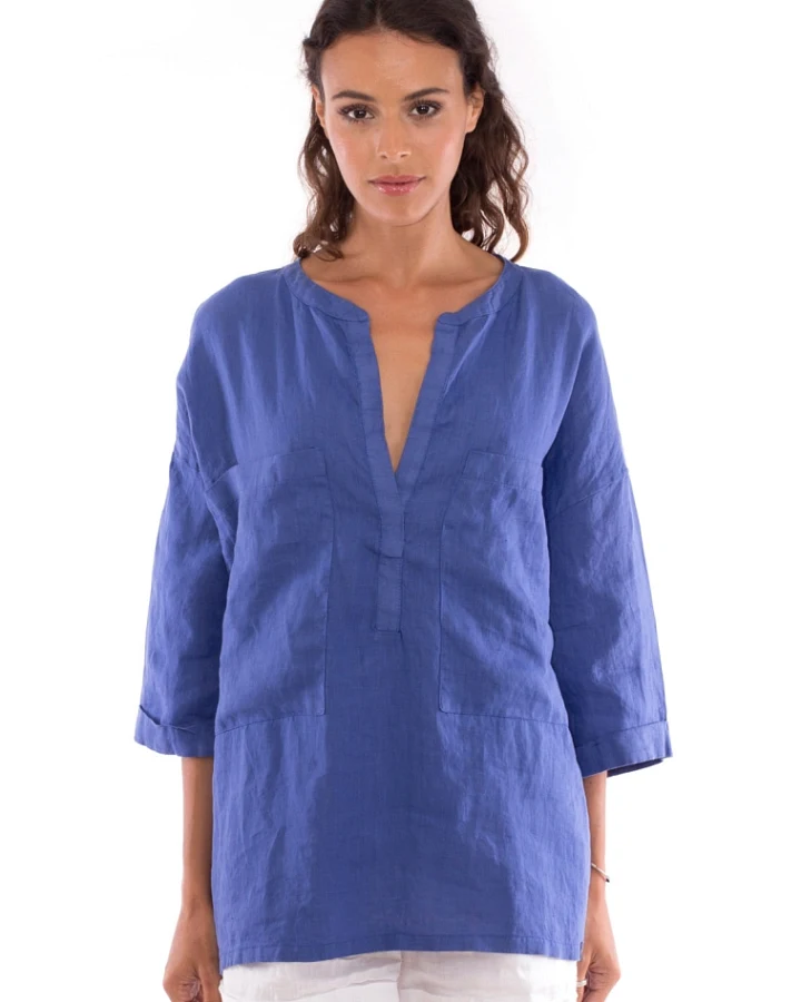 RAVENS VIEW IBIZA Damen vegan Hemd Ebba Klein Blau