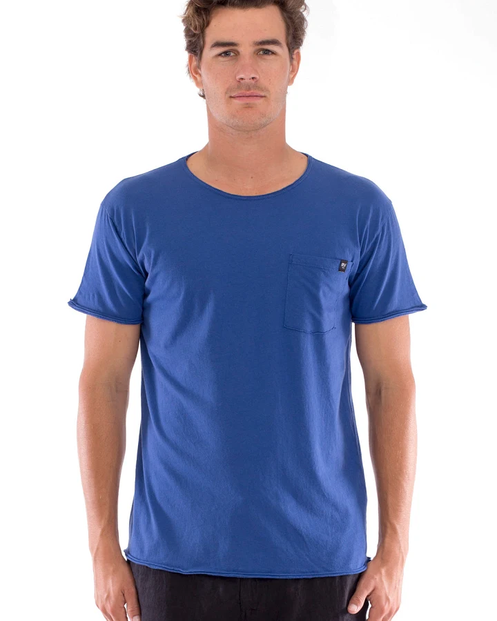 RAVENS VIEW IBIZA Herren vegan T-Shirt Rundhalsausschnitt Wild Pocket Klein Blau