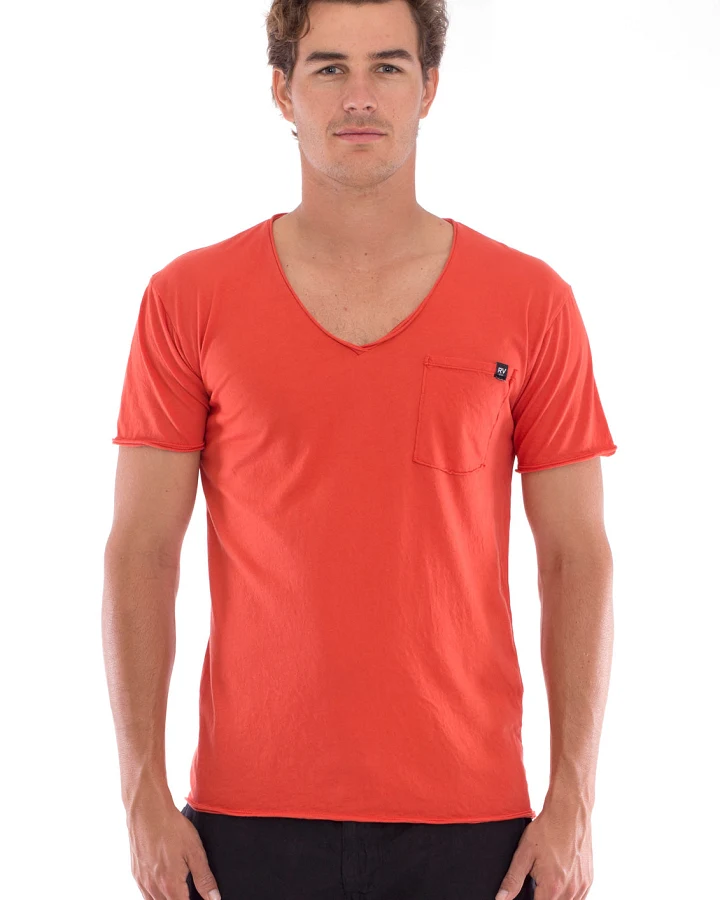 RAVENS VIEW IBIZA Herren vegan T-Shirt V-Ausschnitt Wild Pocket Terracotta