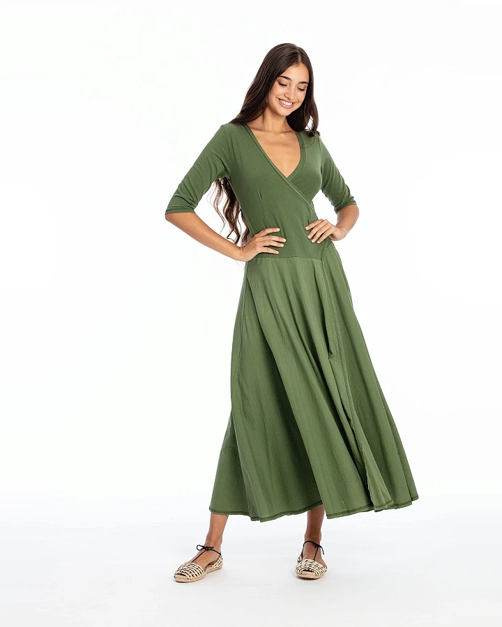 RAVENS VIEW IBIZA Damen vegan Kleid Veronika Waldgrün