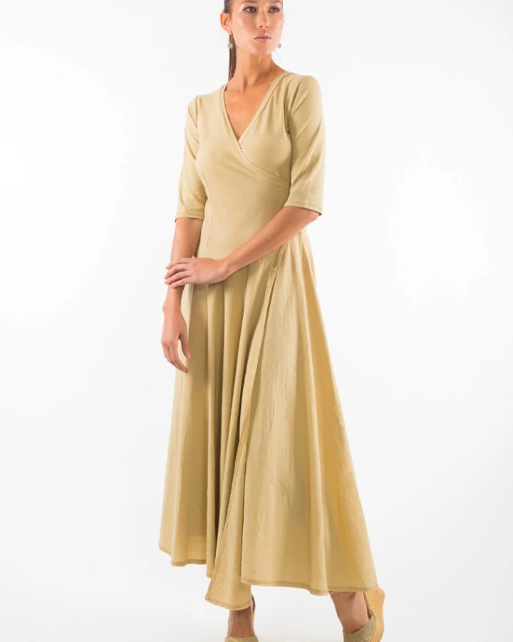 RAVENS VIEW IBIZA Damen vegan Kleid Veronika Kamelgelb