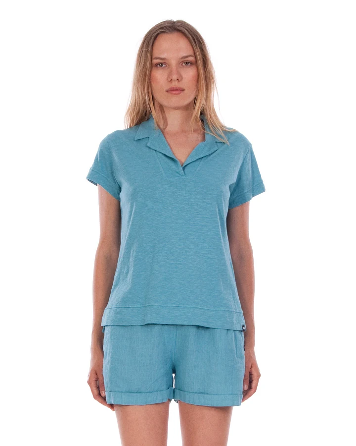 RAVENS VIEW IBIZA Damen vegan Polo T-Shirt Alexa Cameo Blau