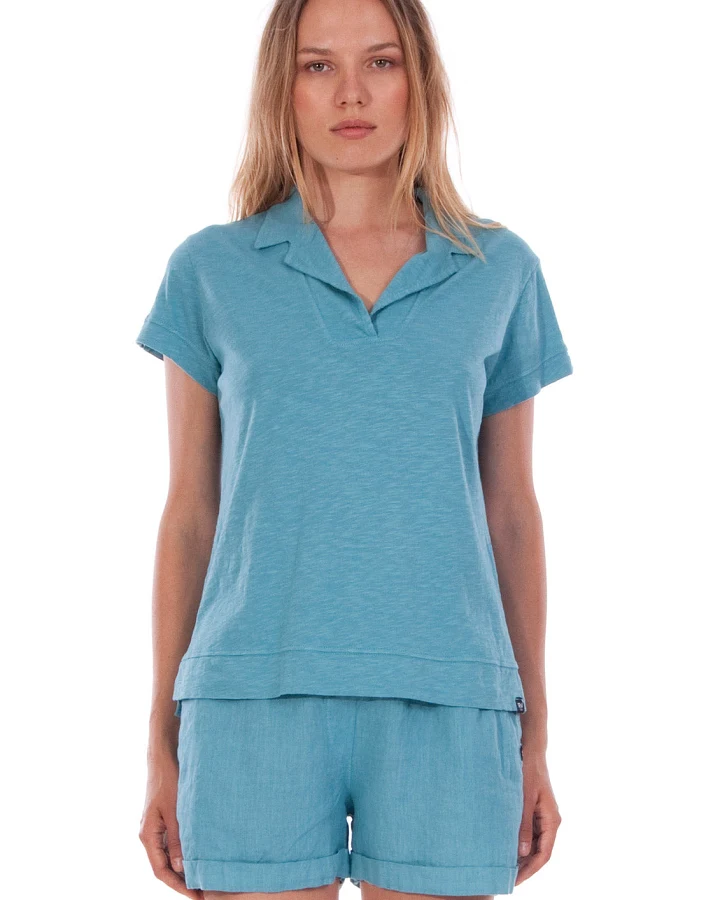 RAVENS VIEW IBIZA Damen vegan Polo T-Shirt Alexa Cameo Blau