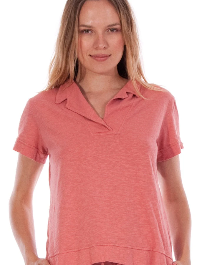 RAVENS VIEW IBIZA Damen vegan Polo-T-Shirt Alexa Clay Rot