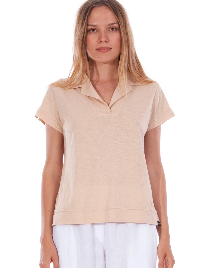 RAVENS VIEW IBIZA Damen vegan Polo T-Shirt Alexa Sand Beige