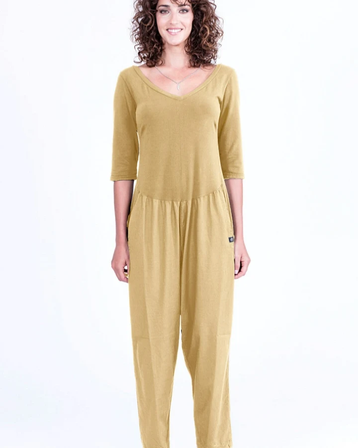 RAVENS VIEW IBIZA Damen vegan Jumpsuit Midnight Mono Camel Gelb
