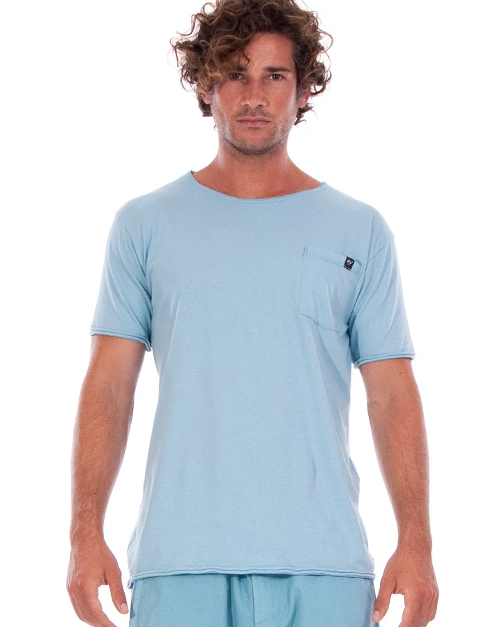 RAVENS VIEW IBIZA Herren vegan T-Shirt Rundhalsausschnitt Wild Pocket Cameo Blau
