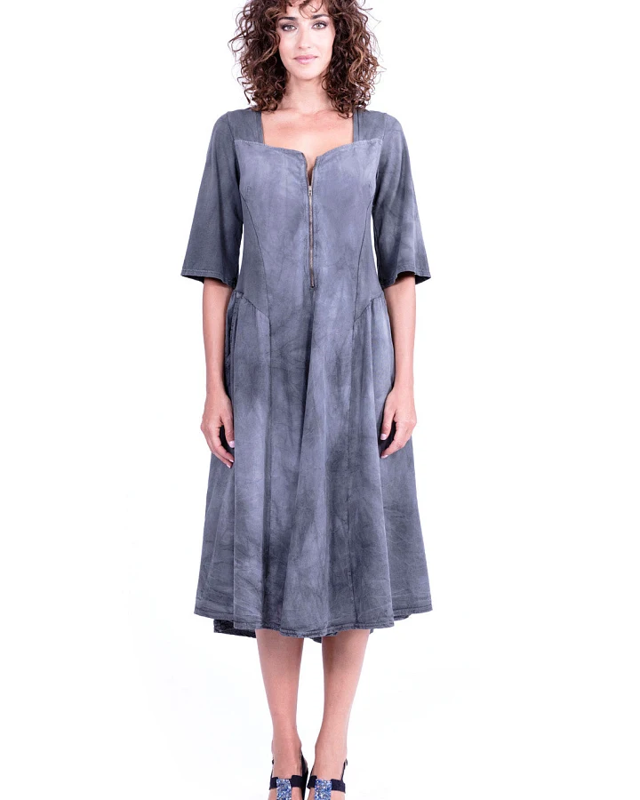 RAVENS VIEW IBIZA Damen vegan Kleid Zip Langarm Aged Effect Anthrazit Grau