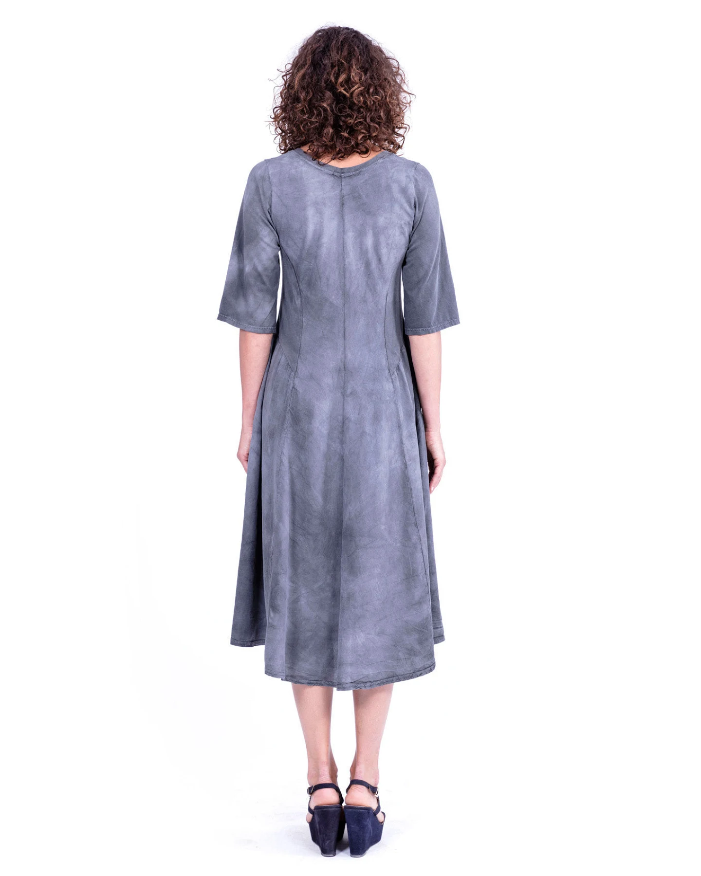 RAVENS VIEW IBIZA Damen vegan Kleid Zip Langarm Aged Effect Anthrazit Grau – Ansicht 2