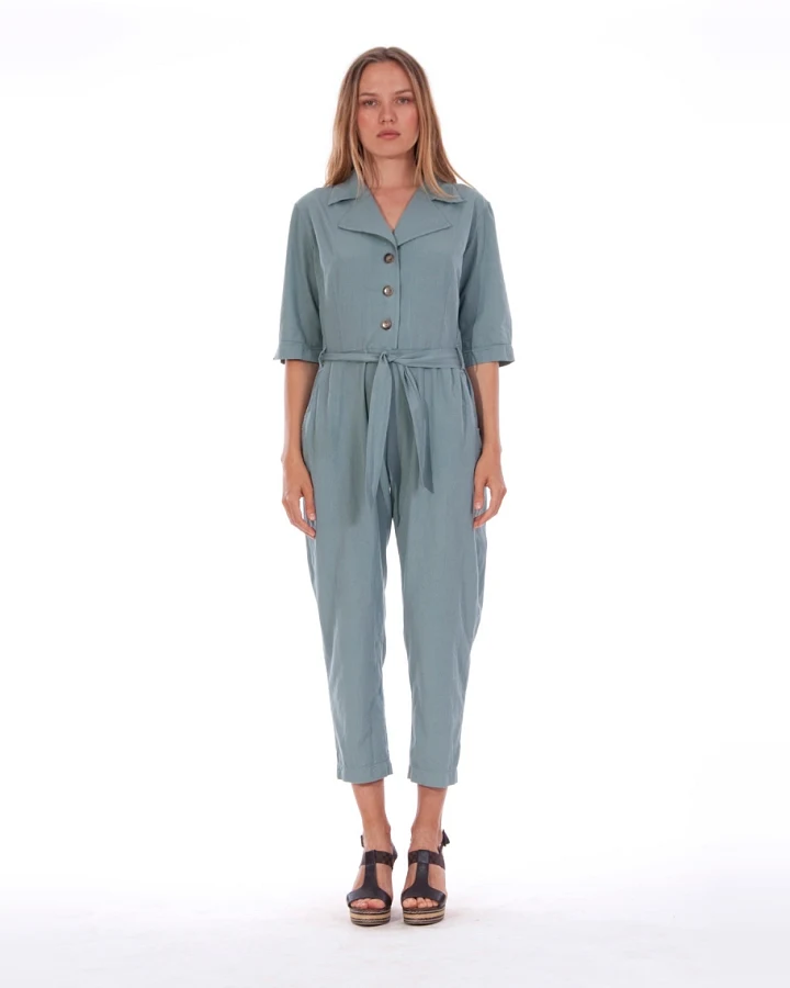 RAVENS VIEW IBIZA Damen vegan Jumpsuit Chic Mono Chinois Grün