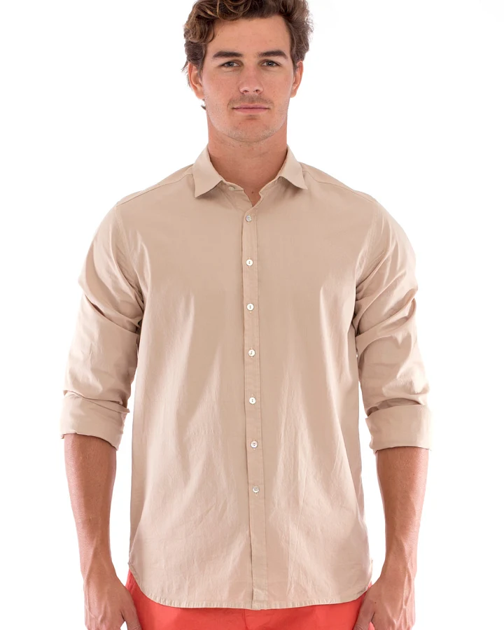 RAVENS VIEW IBIZA Herren vegan Hemd Phoenix Sand Beige