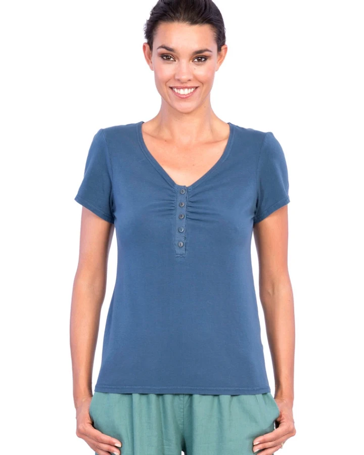 RAVENS VIEW IBIZA Damen vegan Top Safari Denim Blau