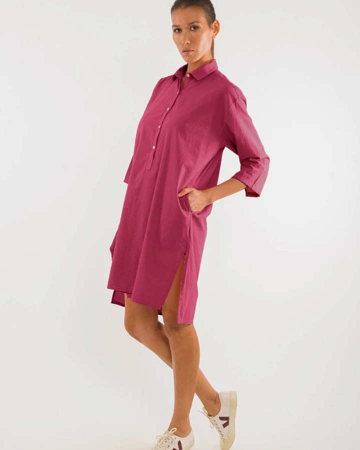 RAVENS VIEW IBIZA Damen vegan Hemdkleid Isla Granatrosa