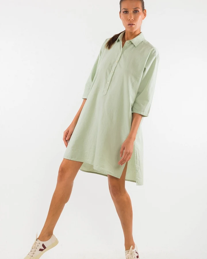 RAVENS VIEW IBIZA Damen vegan Hemdkleid Isla Light Aloe Grün