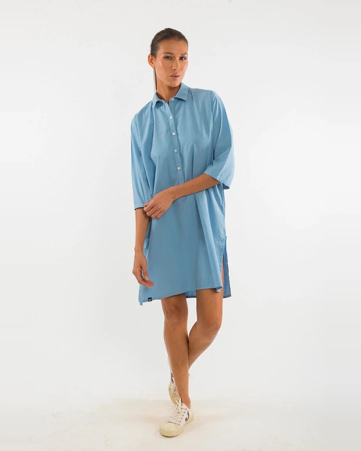 RAVENS VIEW IBIZA Damen vegan Hemdkleid Isla Faded Denim Blau