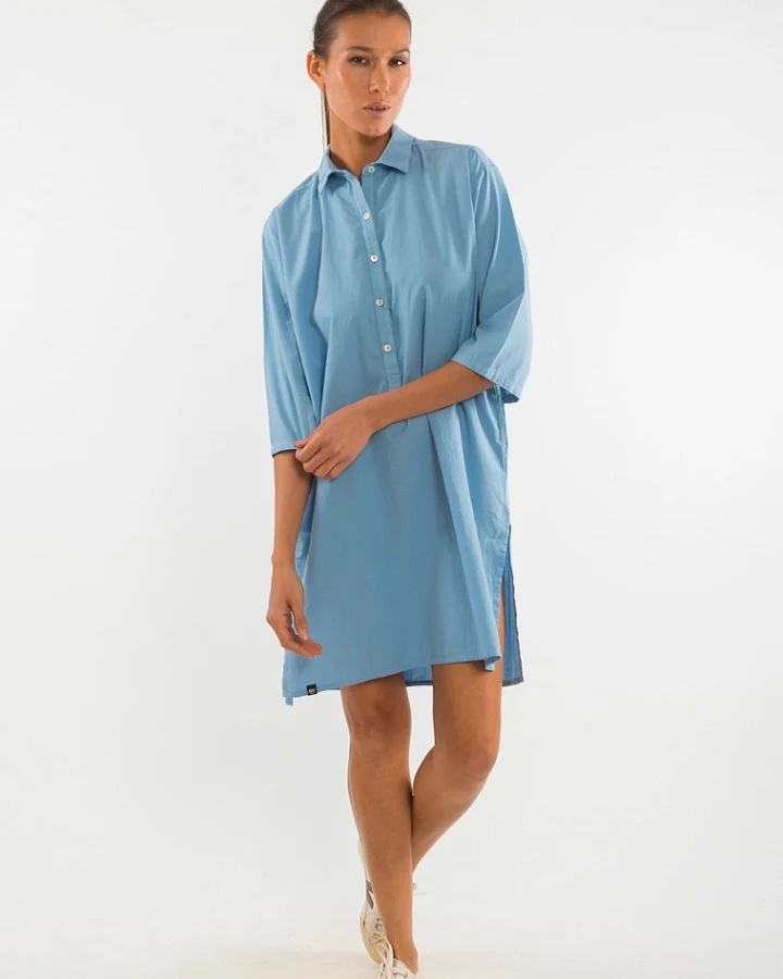 RAVENS VIEW IBIZA Damen vegan Hemdkleid Isla Faded Denim Blau