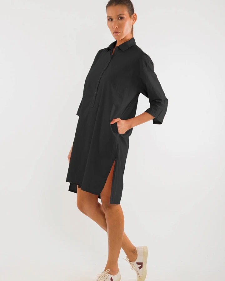 RAVENS VIEW IBIZA Damen vegan Hemdkleid Isla Schwarz