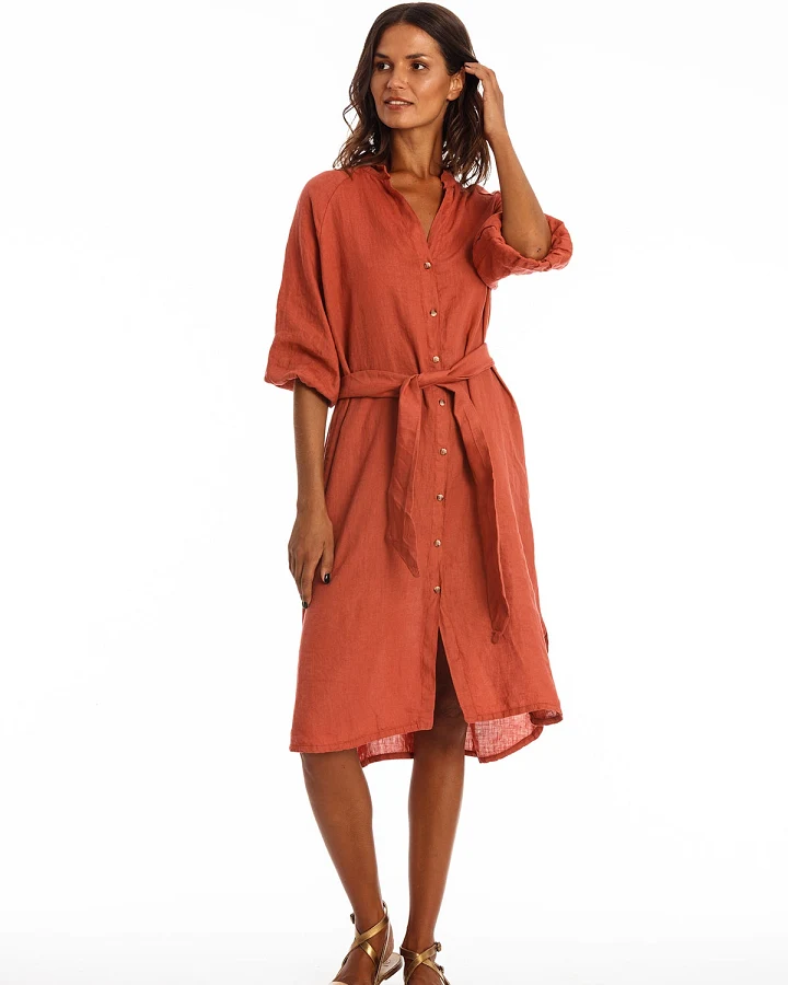 RAVENS VIEW IBIZA Damen vegan Hemdkleid Mei Earth Rot